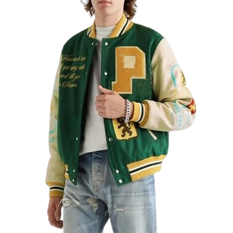 Vigour Undefined Custom chenille embroidery leather sleeve baseball letterman varsity jacket for men