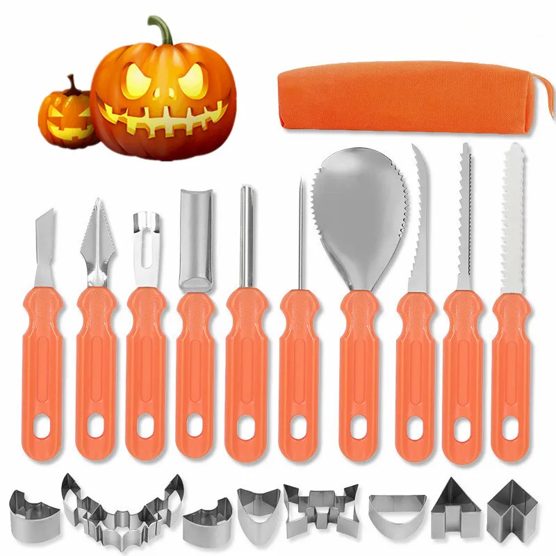 Halloween Stainless Steel Pumpkin Carving Tools Kit Professional Pumpkin Cutting Carving knife Set With Carrying Case