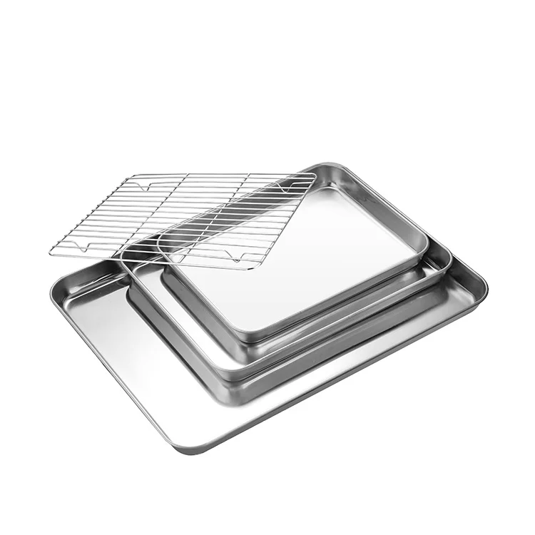 
Stainless Steel Baking Pan With Cooling Rack Oven Tray Cookie Sheet Rectangular Tray 