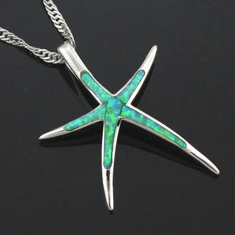 Custom blue opal starfish pendant necklace sterling silver 925 jewellery