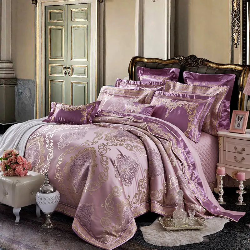 European style luxury satin silk hotel beautiful Exquisite jacquard bedding set bed sheet duvet cover set
