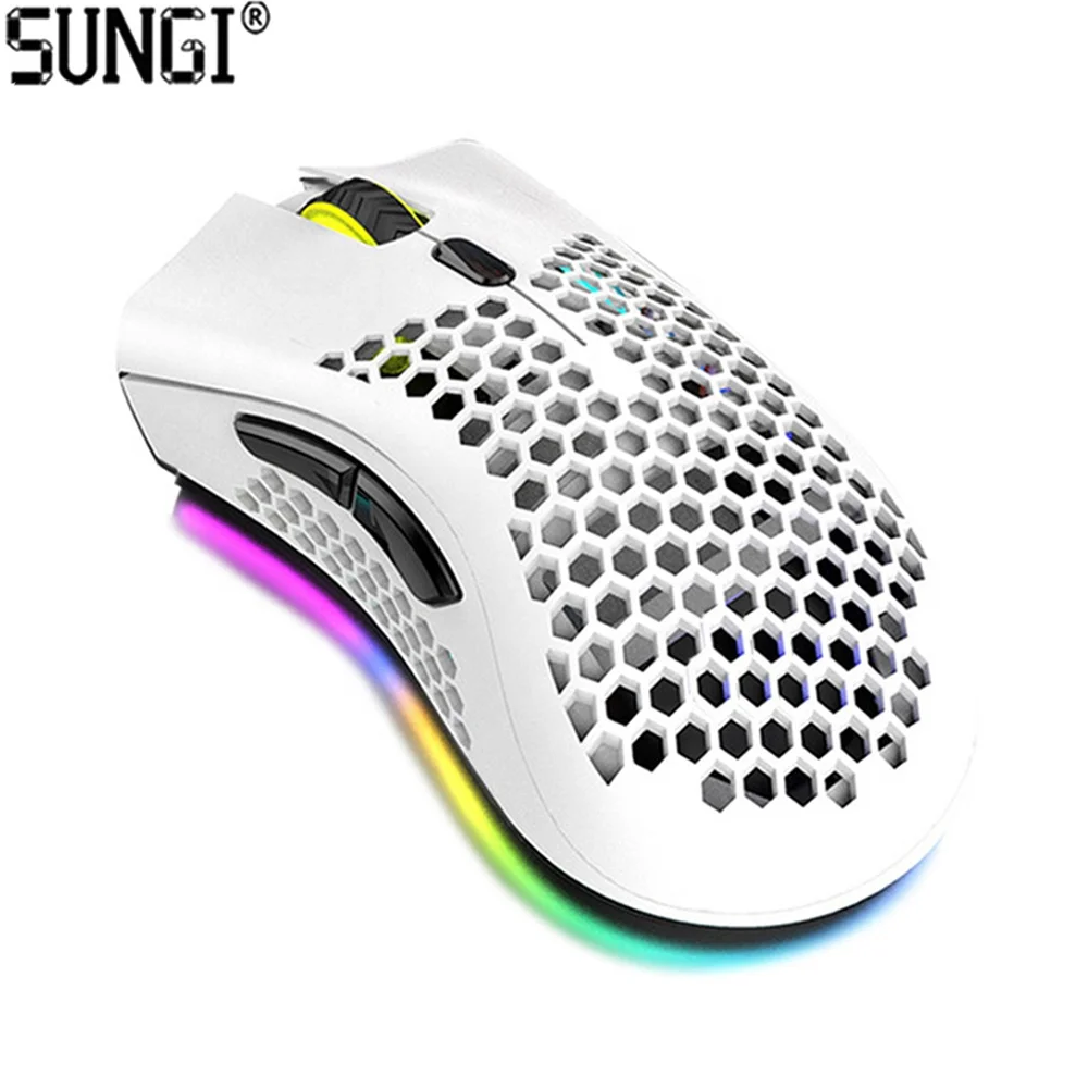 Легкий RGB соты Беспроводная игровая мышь 6D Аккумуляторная Прочный геймерская мышь, 2400 точек/дюйм с красочными подсветка
