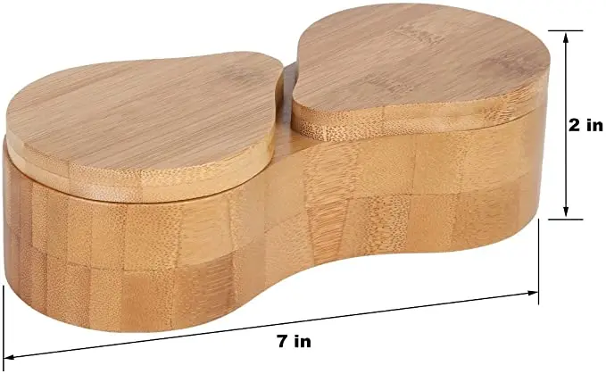Double Round Bamboo Container Salt and Pepper Wooden Box Spices Storage Jar