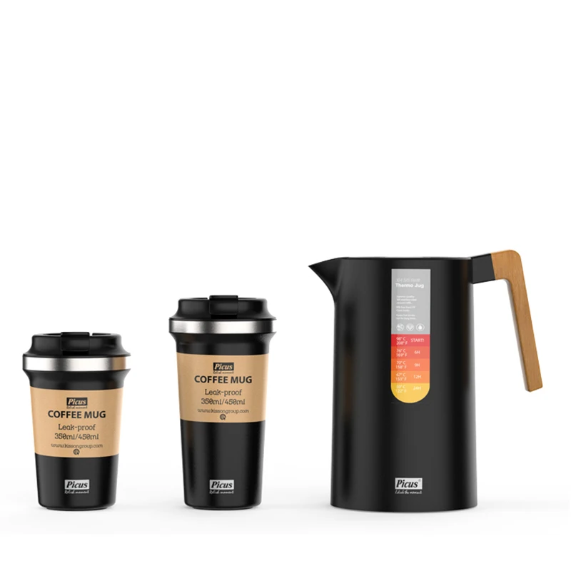 1.0L 1.3L PP OUTER WITH DOUBLE WALL STAINLESS STEEL LINER VACUUM JUG  NORDIC THERMAL CARAFE  WITH BEECH WOODEN HANDLE