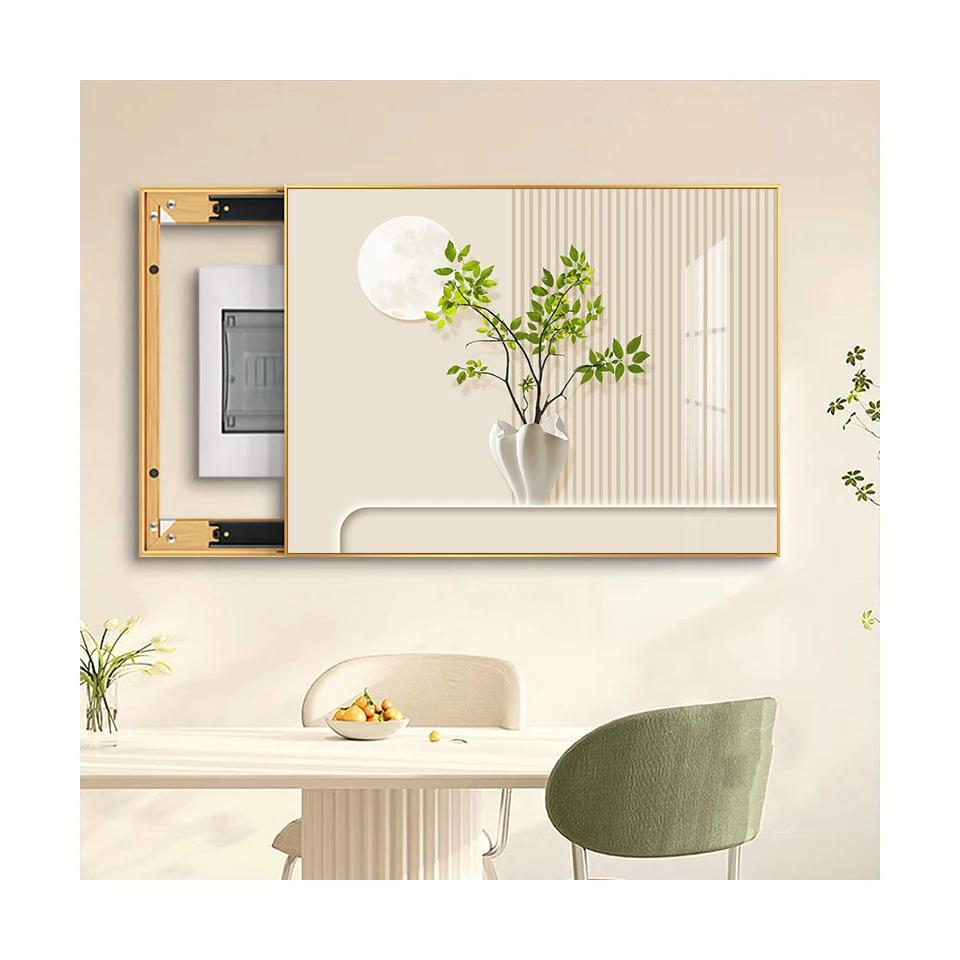Modern Home Decor Punch Free PS Framed Electricity Box Wall Art Minimalist Green Plants Print Distribution Box Mural Painting