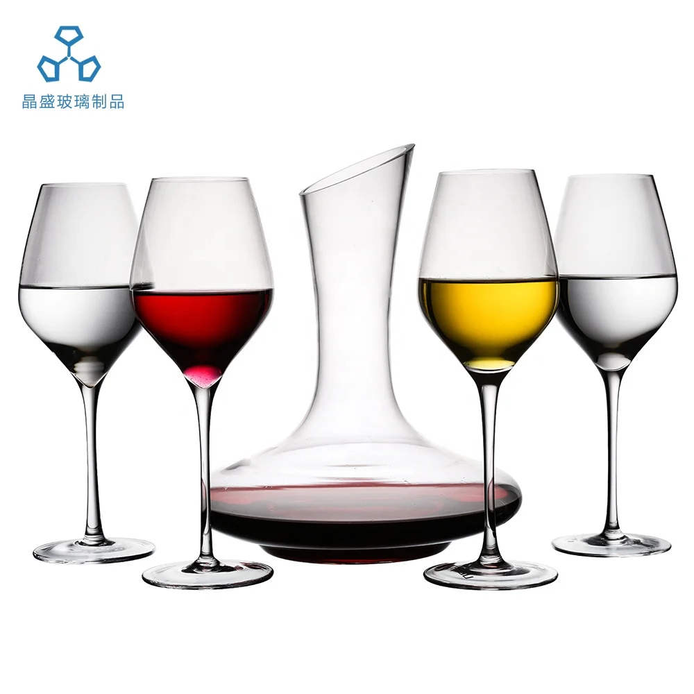 Lead-Free Hand Blown Crystal Glass Wine Decanter with red wine glasses