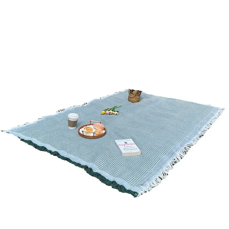 Amity Folding Travel Blanket Linen Tablecloth Picnic Mat Outdoor Camping Solid Size Customizable Cotton Polyester Sofa Blanket