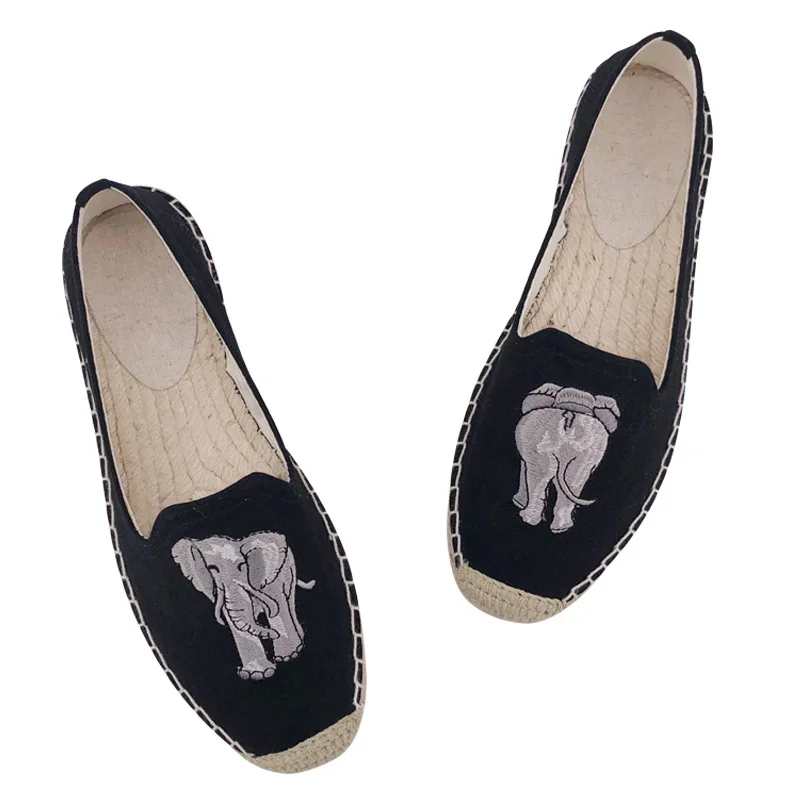 Wholesale  New style fashionable Casual closed toe flat slip on soft jute sole canvas casual espadrilles shoes for women