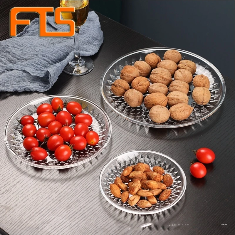 FTS Dry Dishes Plastic Fruit Dried Dish Tray Acrylic Crystal Dessert Plates Bar Serving Fruit Plate