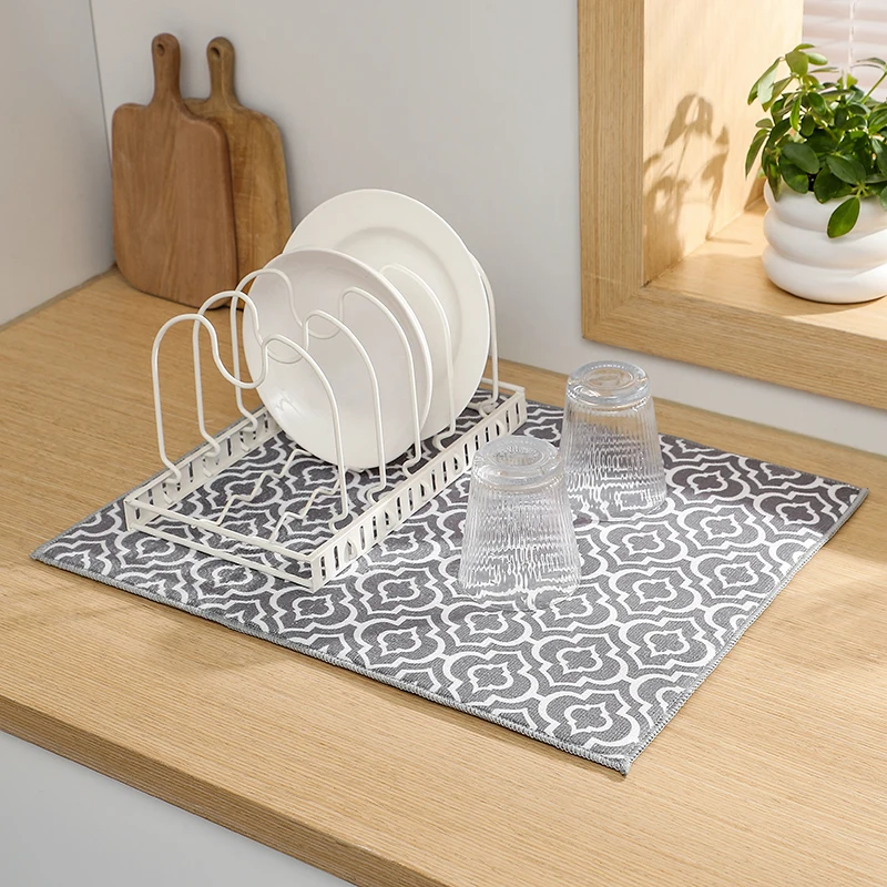 Absorbent Fabric Low-Profile Kitchen Drying Pad Machine Washable/Durable  Premium Dish Drying Mat