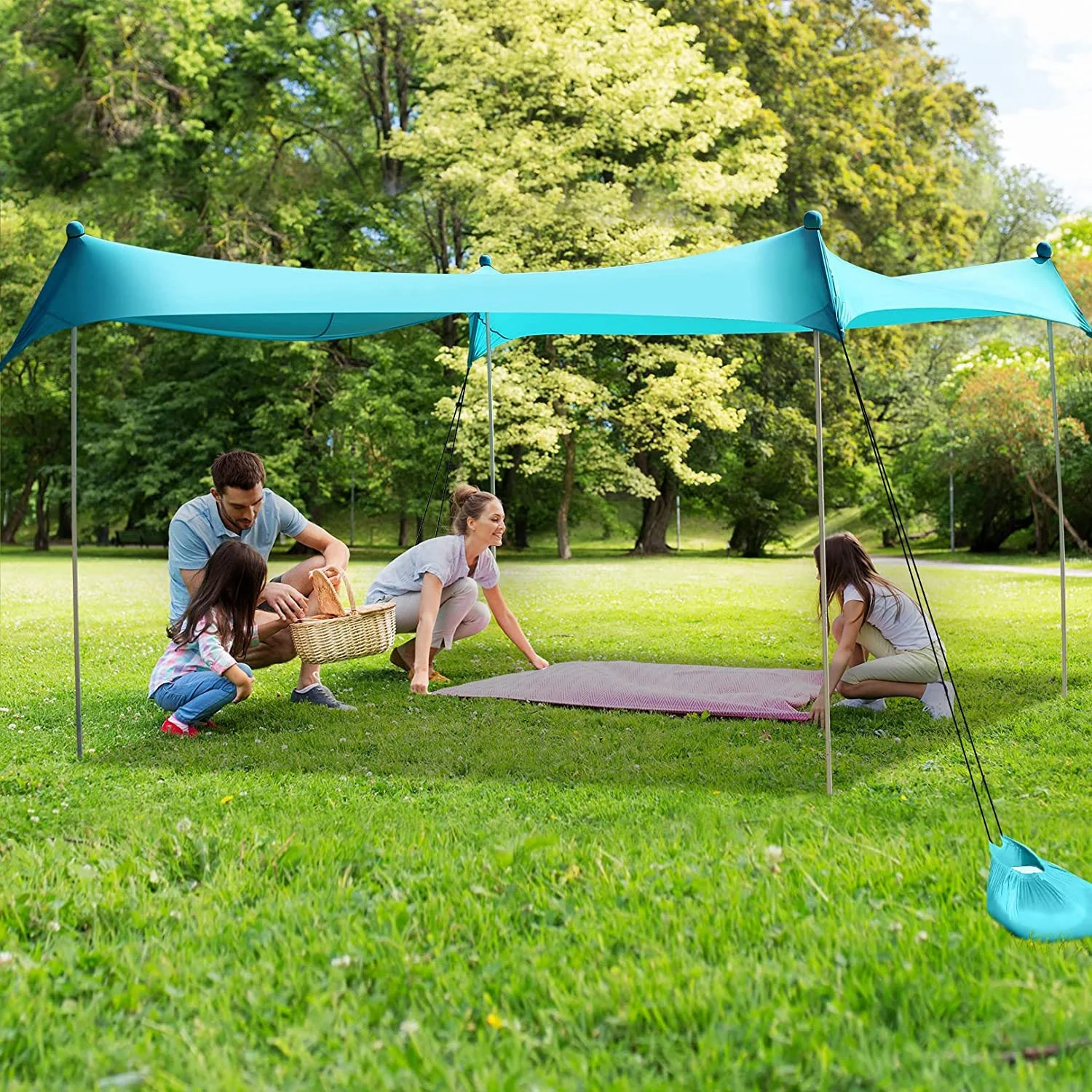 WOQI 33 Easy Set up UPF50+ Four Sandbags Spandex Fabric Summer Beach Tent Sun Shelter Canopy For Outdoor