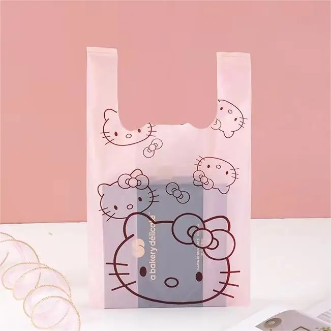 Подгонянный розовый Hello Kitty сумка для покупок Подставка Сумка многоразовая пищевая пластиковая упаковка