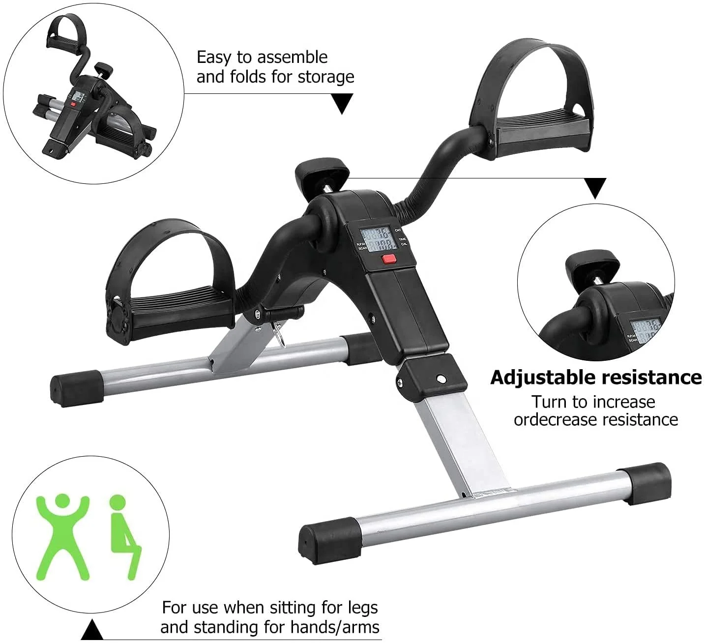 ONESTARSPORTS Portable Folding Under Desk Pedal Exerciser Mini Exercise Bike With Electronic Display For Legs And Arms Workout