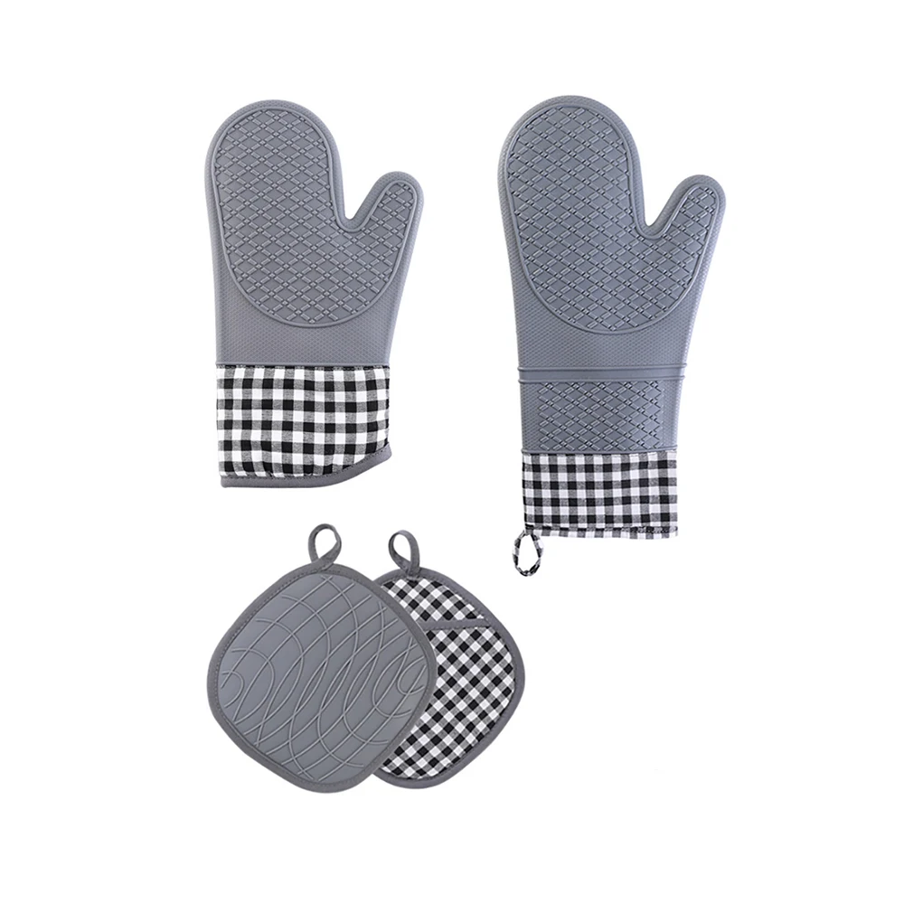 Heat Resistant Hot Pot Holders Silicone Microwave Oven Gloves High Temperature Insulation Gloves Anti Slip Silicone Oven Mitten