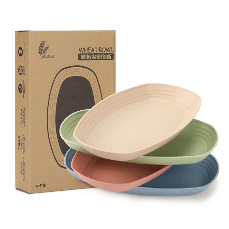 Wholesale nordic microwave safe plastic restaurant dinner plate wheat straw eco friendly reusable kitchen oval fish dish set