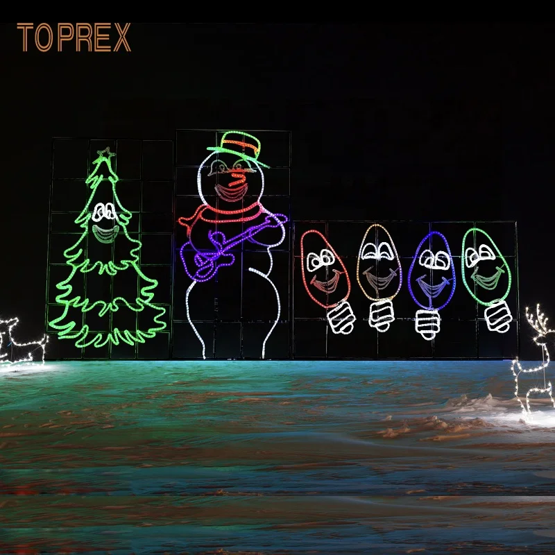 2022 Outdoor LED Decorative Lighting 2D Christmas Tree Snowman and Bulbs Motif Lights