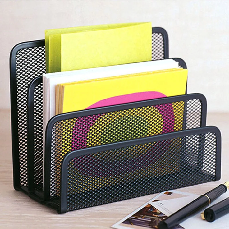Metal Mesh Desk Organizer Desktop Letter Sorter Mail Tray File Organiser Office Home Bookends Book Holder Business Black