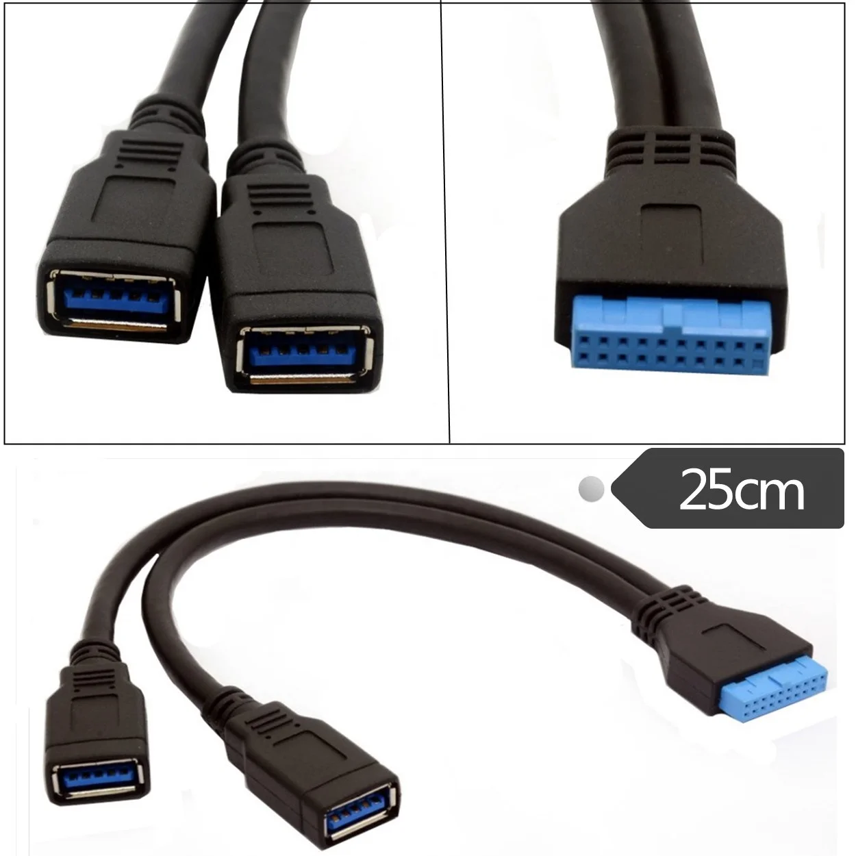 Кабель-переходник ERE с двумя USB 3 0 типа А на 20-контактный кабель передача данных мужские и женские Y-образные разъемы слот для компьютерных материнских плат