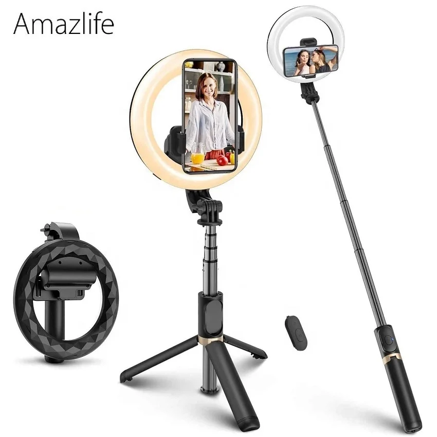 Amazlife Q07 Cell Phone Tik Tok Small LED Fill Light Table Selfie Ring Light with Tripod Stand