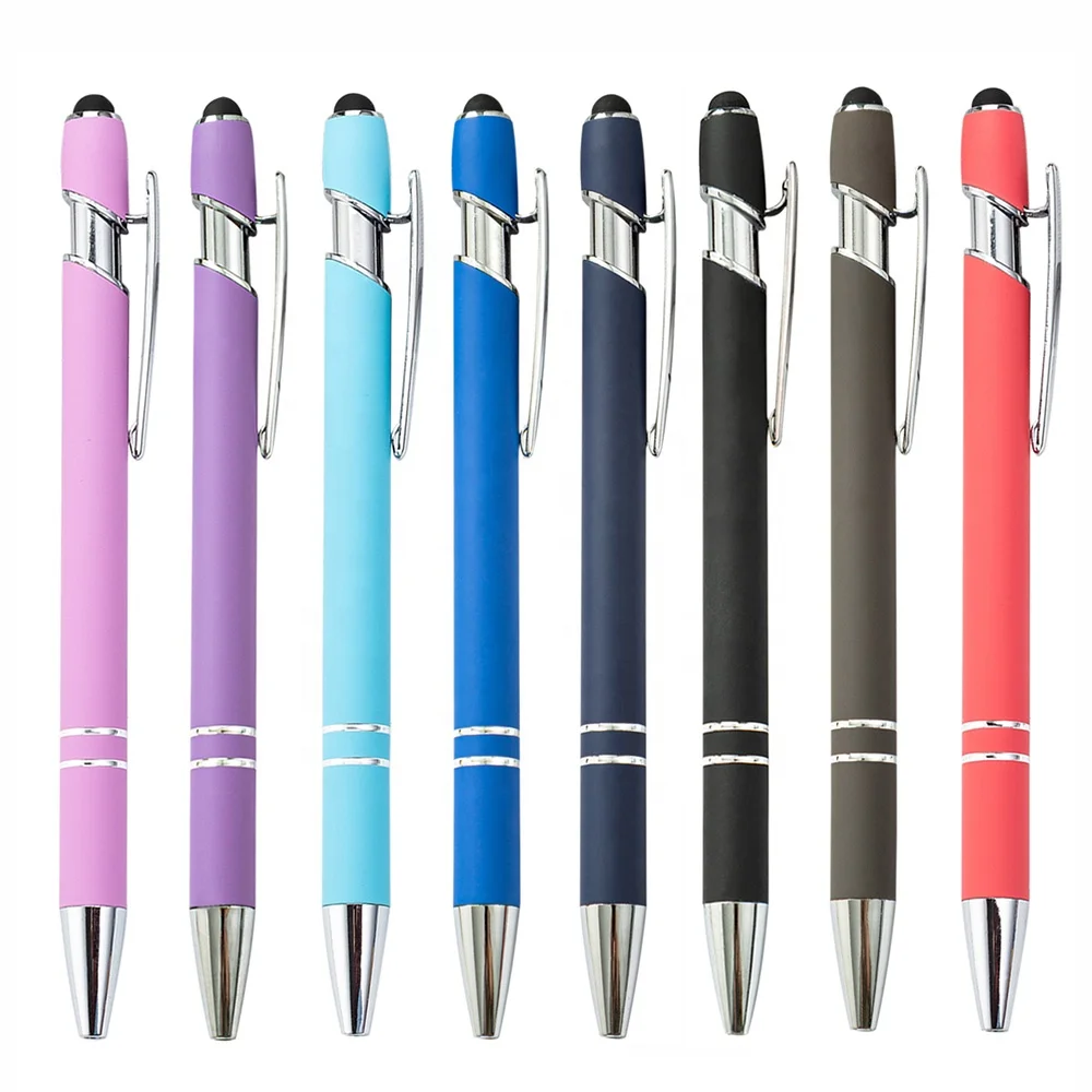 High Quality Promotional Customized Rubber Coated Metal Ballpoint Pen with Stylus