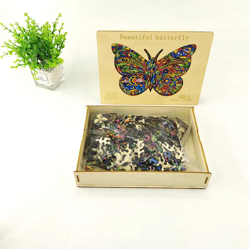 wholesale custom Multi-colored Diy 3D Wooden Toy Game Butterfly Shapes Jigsaw Puzzle For Intellectual Development Of Kids