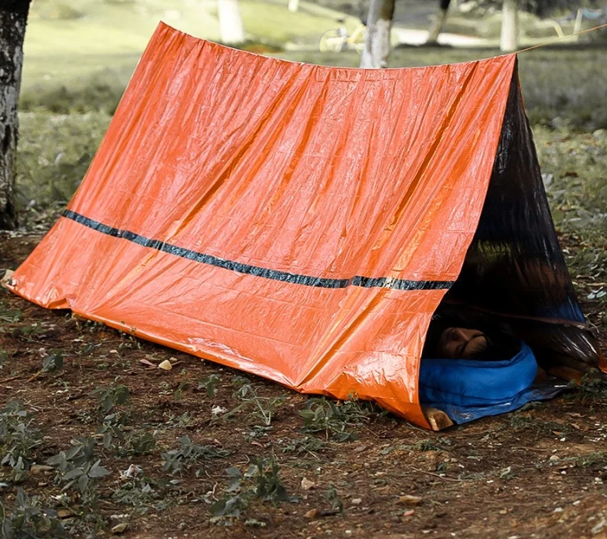 Outdoor disaster relief tent PE 240*150cm Portable Single-layer Camping triangle tent