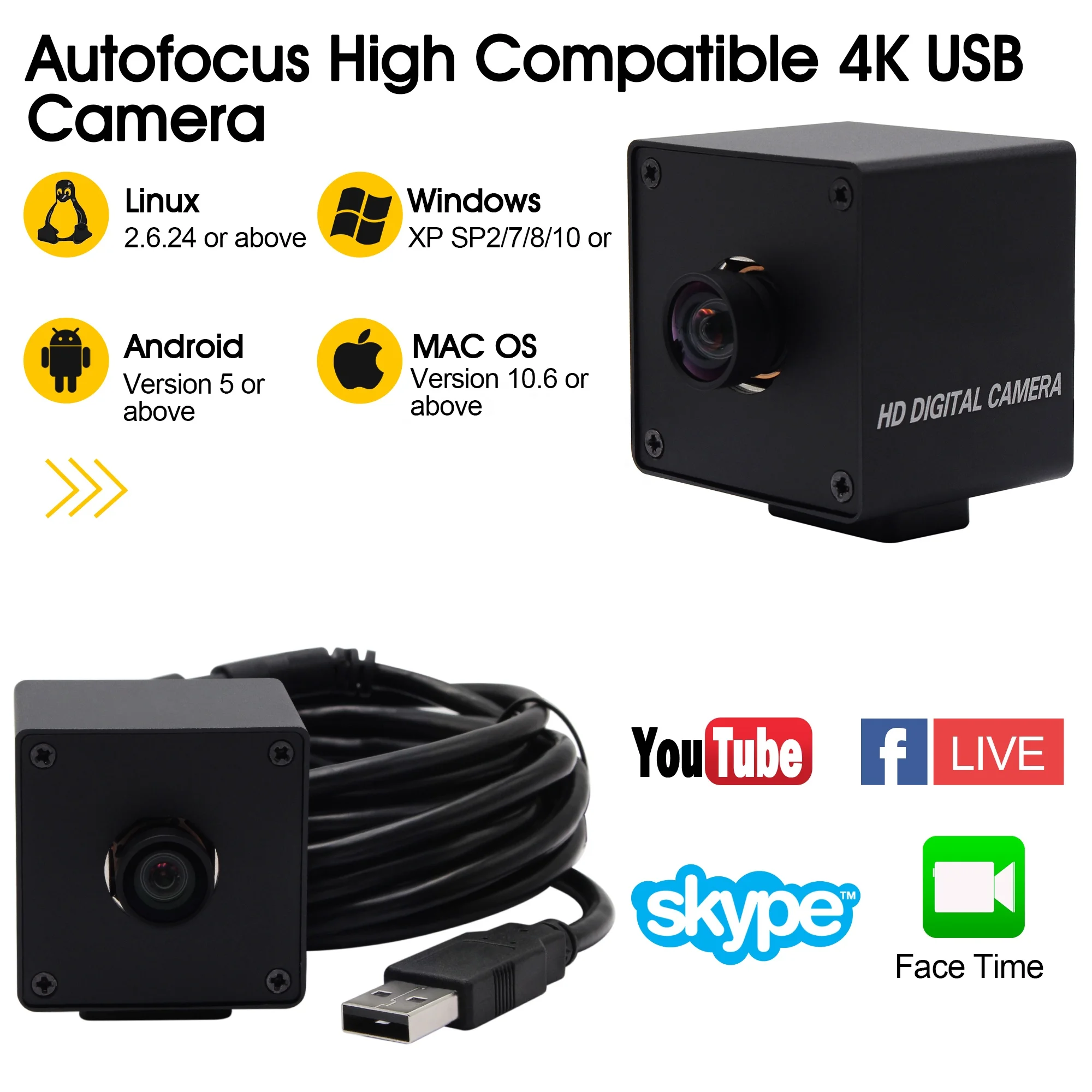 4K 3840x2160 Автофокус USB веб-камера CMOS Sony IMX415 Мини CCTV камера подключи и играй для видео конфоренсе прямые