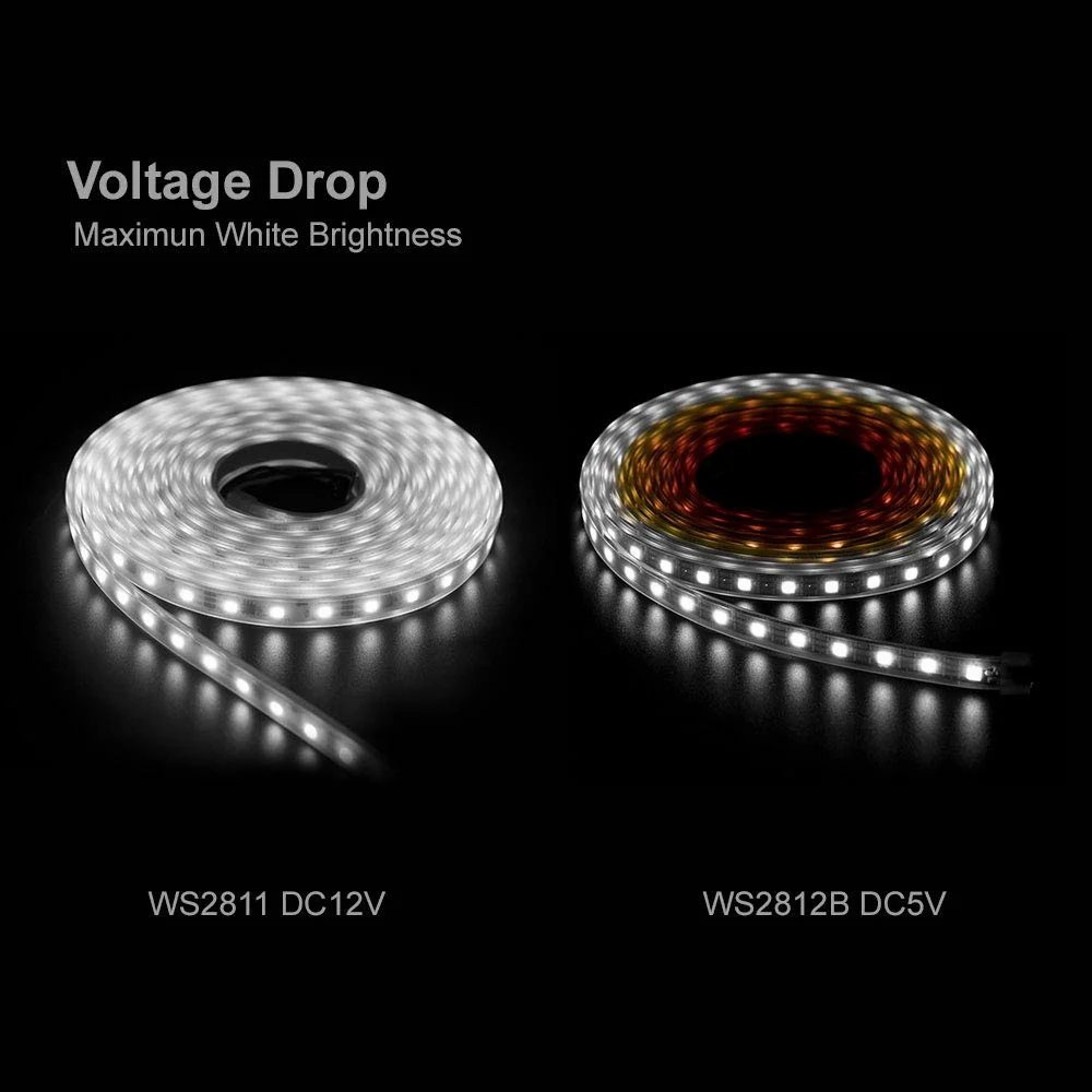 RGB+IC Addressable Dream Color LED Strip 16.4FT 60LEDs/m 20Pixels/m Non-Waterproof White PCB Flexible DC12V Chasing Effect