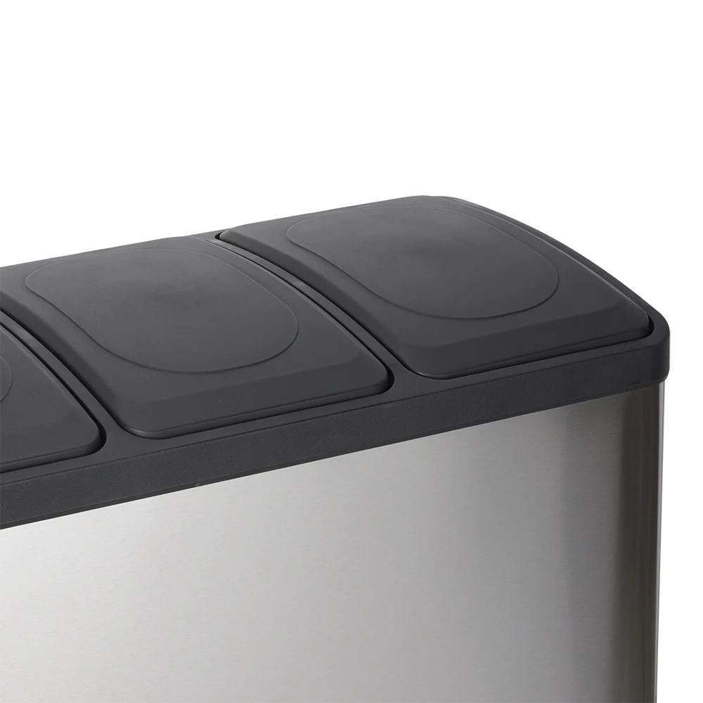 Triple 3 compartment stainless steel iron recycle pedal trash can dustbin