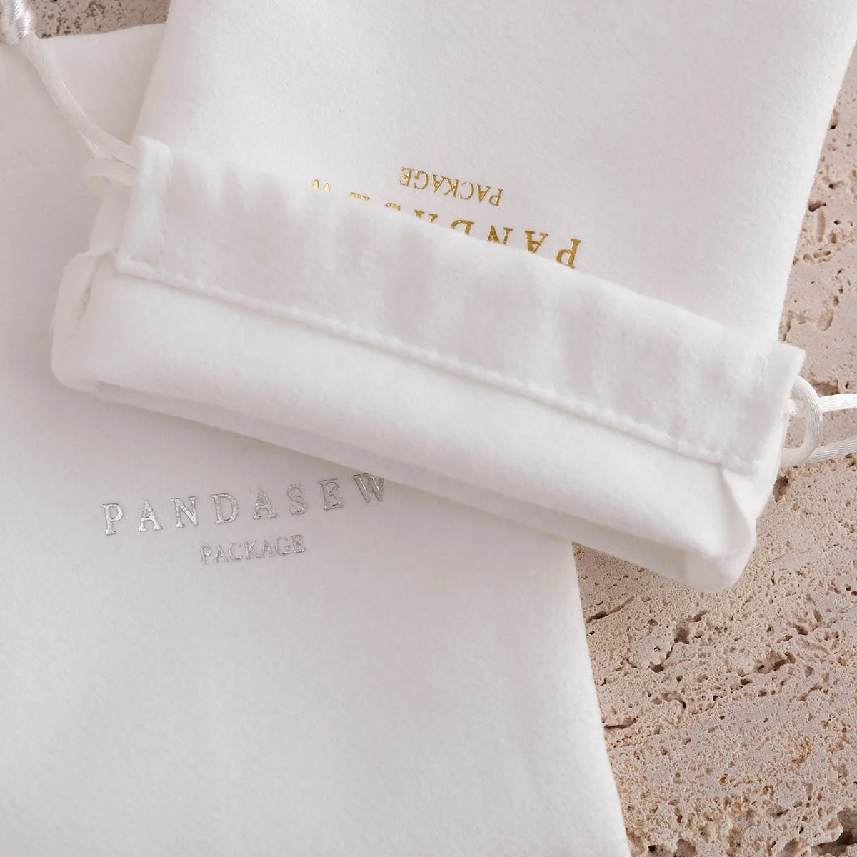 PandaSew Comfortable Feeling Custom Logo Drawstring Packaging Bag Velvet Jewelry Pouch
