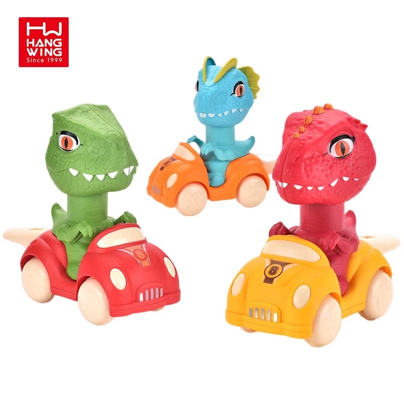 HW Kids Pressing Slide Vehicles Toys Baby Set 15.3CM Solid Color Press Go Cute Cartoon Shape Dinosaur Car with Whistle 9pcs/box