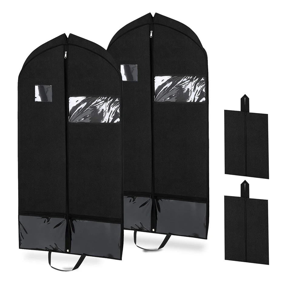 Garment Bag Wedding Dress Mens Suit Print Fabric Black Cover With Pockets