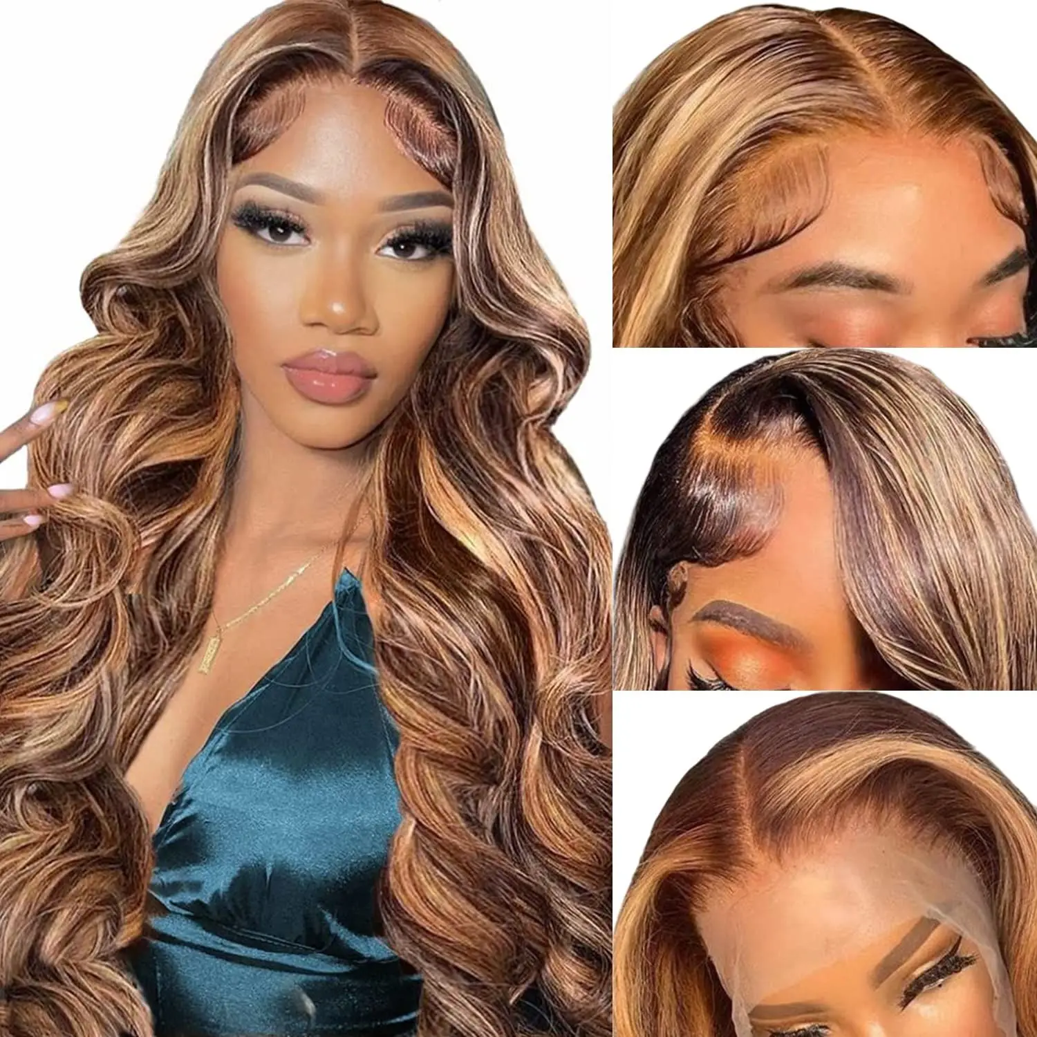 Natrual Black Blonde Highlights Wig Mix Color Body Wave Curly Pre Plucked Hd Transparent Lace Front Raw Virgin Human Hair Wigs