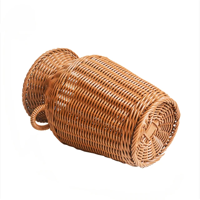 Renel Home Decor Plastic PE Woven Antique Rattan Vase for Artificial Flowers