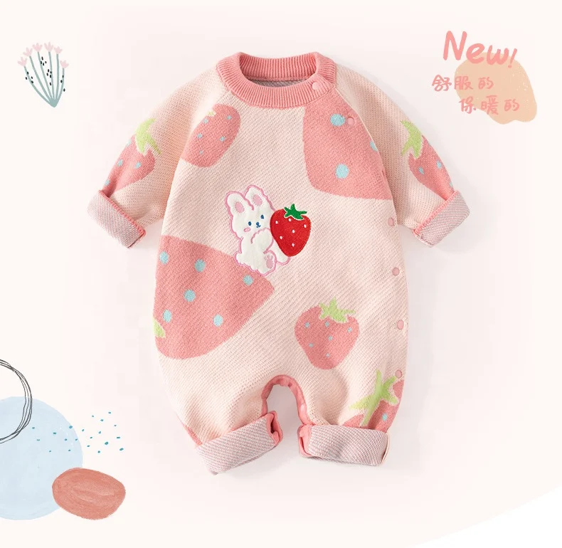 2024 Winter New Product Newborn Long sleeved One Shoulder Sweater Cartoon Boys and Girls 100% Pure Cotton Baby jumpsuit