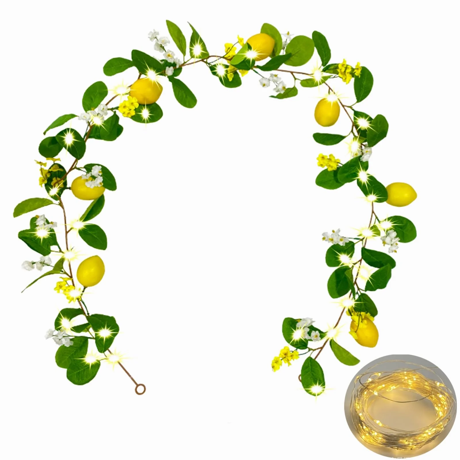 Newly Spring Summer Greenery Lemon Vine Plants Faux Fruit Wedding Home Garden Decorations Artificial Lemon Garland with Lights