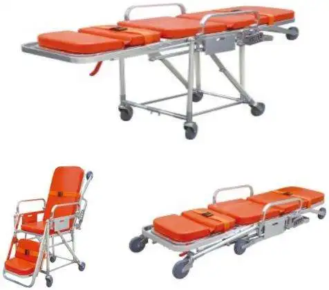 Stainless steel adjustable folding portable manual patient hospital emergency stretcher trolley bed for ambulance