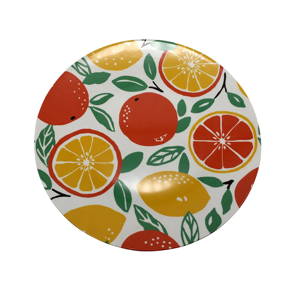 4 pcs set custom pattern print durable reusable hard plastic outdoor tableware plate bowl set with tumbler melamine dinner  set