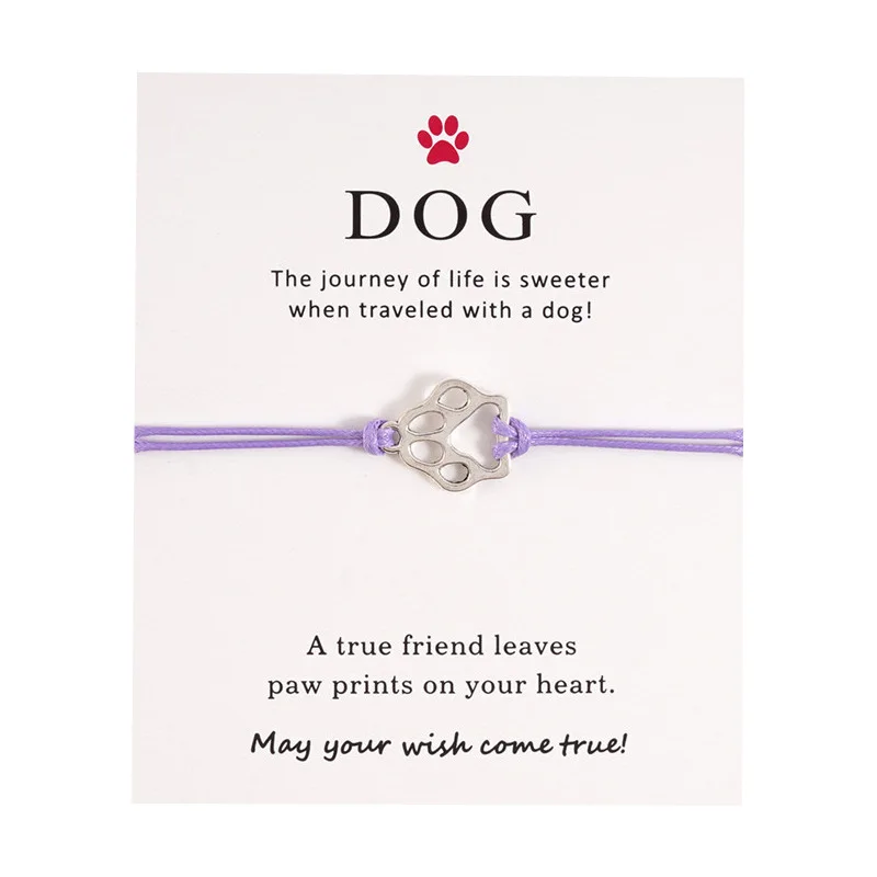 Wholesale Wax Woven Adjustable String Bracelet Fashion Dog Paw Charm Blessing Card Bracelet For Promotional Gifts