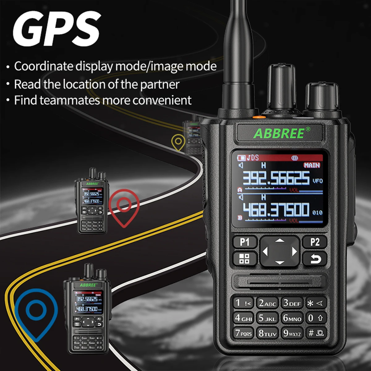 ABBREE AR-869 иди и болтай Walkie Talkie “иди V2 BT программы GPS передатчик 136-520 МГц все Диапазон Wi-Fi ftp-сервер (2-Way радио с Тактический антенна