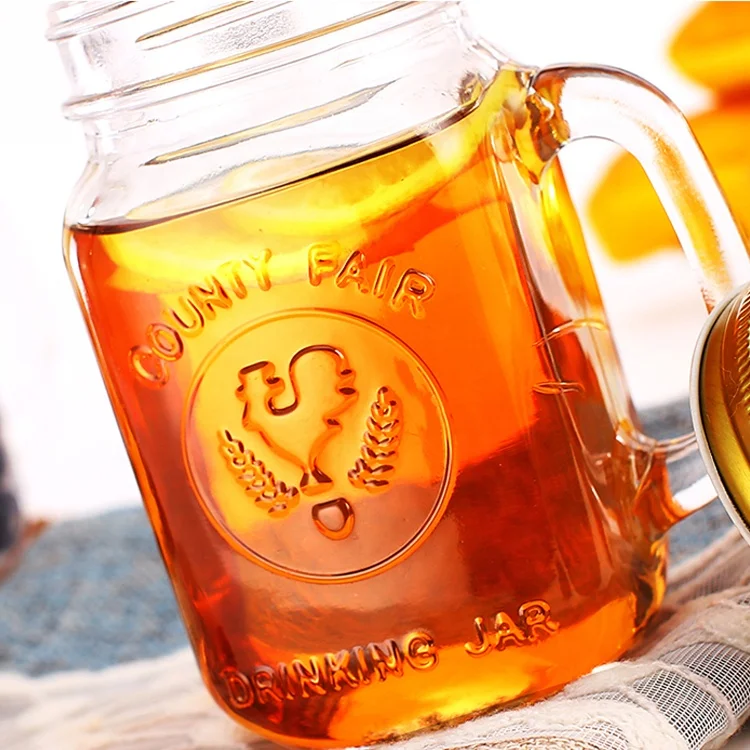 Wholesale 16OZ Clear Pyrex Mason Jar Wine Glass with Handle and Lid