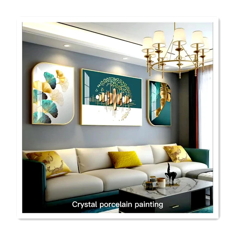 MascotArtUnion Light luxury fashion 3 pairs of painting crystal porcelain living room home front office decoration printing wall
