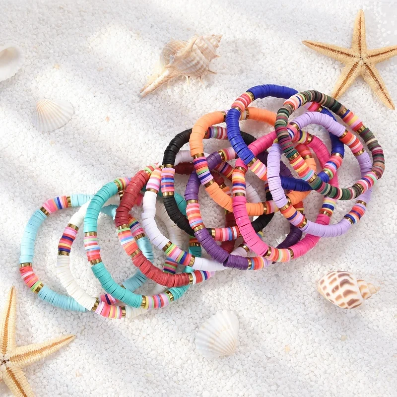 6mm Boho Colorful Polymer Clay Disc Soft Pottery Elastic Beads Bracelet Jewelry
