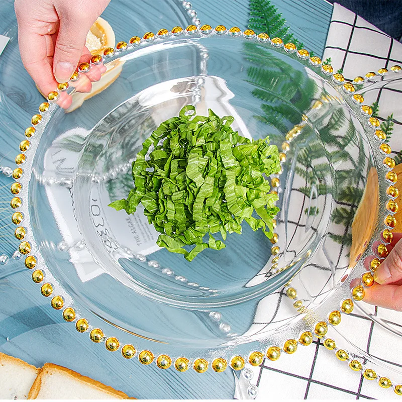 13 inches Wholesale Wedding Charger Plates Tableware Glass Dishes Gold or Silver Rimmed Glass Charger Plate Dinner Plate