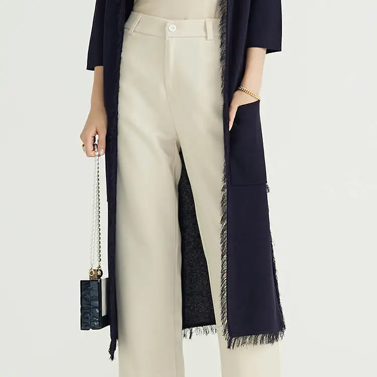 Knitwear Manufacturers Navy Cotton Tassel Long Cotton Sweater Custom Knit Knitted Cardigan