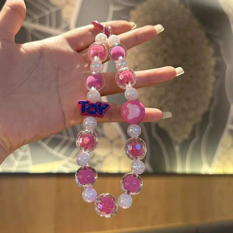 Hot Sell Cartoon Cheap Cute Bead Key Chain Bracelet Beaded Key Chain Beaded Mobile Phone Charm For Car Bag Accessories