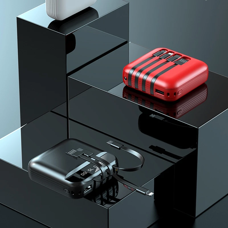 hot sale Small and portable multi-function USB cable power bank super 10000mah battery power bank With three kinds of data lines