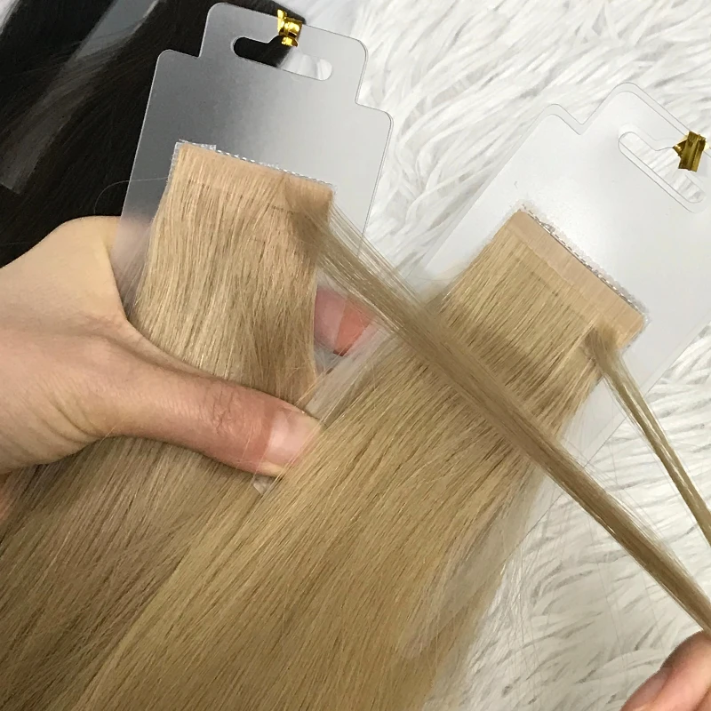 Оптовая продажа русские девственные волосы Remy тонкие наклейки лента пополам скрытые двойные вытянуты человеческие для наращивания