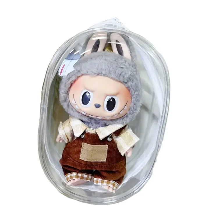 Custom LogoTransparent Display bag with Keychain Hanging Mystery Blind Box Random Clear 15cm Doll Bag for Labubu