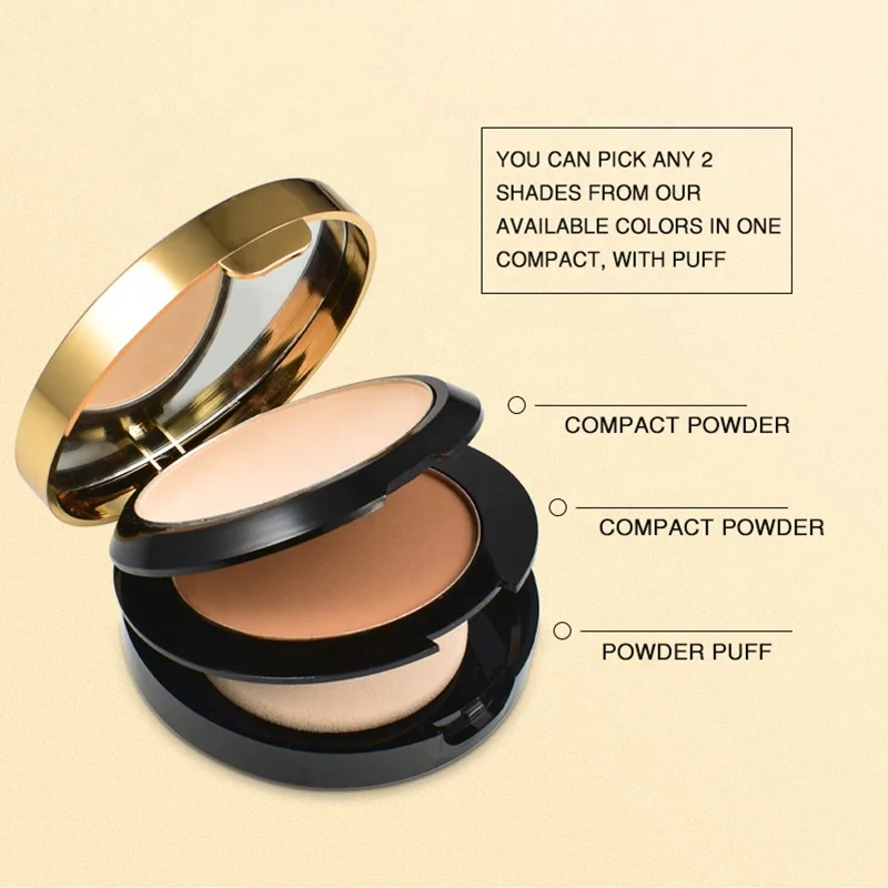 Three Layer Brown Powder Makeup Women Pressed Compact Powder for Dark Skin Private Label Face Compact Powder with Puff